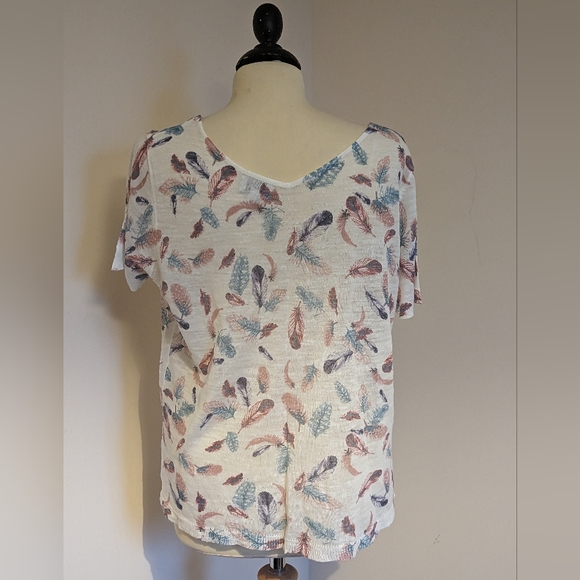 Monsoon Linen Blend Top T-shirt Soft White Baby Pink Size L - Picture 6 of 7